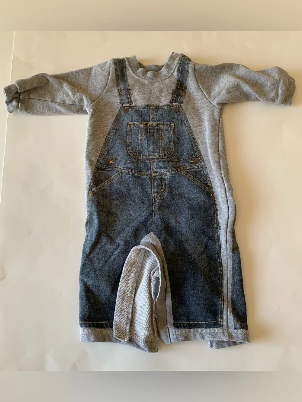 Levi's Faux Denim Overalls Printed Fleece Romper One-Piece Coverall - Size 6M
